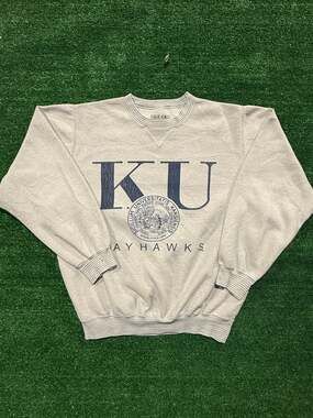 90s Gear for Sports Gray Kansas University Sweatshirt Sz L Large Jayhawks